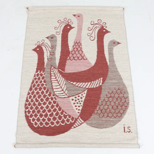 INGALILL SKOGLUND. Väggbonad, "Fågeldansen", monogramsignerad.