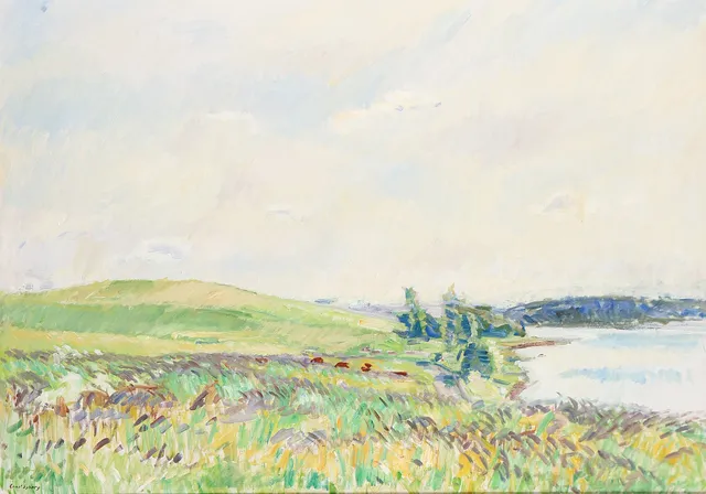 ERNST SYBERG (1906-1981). Landskabsmotiv fra Vellerup Vig ved Frederikssund, olie på lærred signeret.