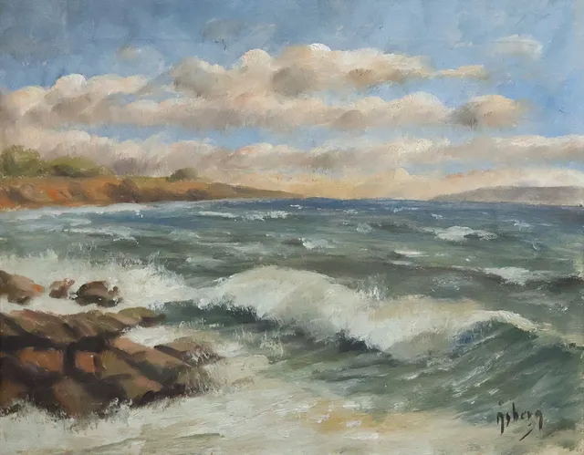 CARL JOHAN ALLAN ÅSBERG (1907-1952). olja på duk, klippig kust.