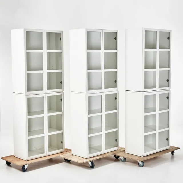 ROLF FRANSSON. "Voice", bokskåp 6 st, toppskivor 3 st, socklar 6 st, Libro, vitlackerade.