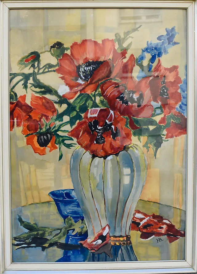 UNBEKANNTER KÜNSTLER. "Blumenstilleben", wohl Aquarell, signiert HA.