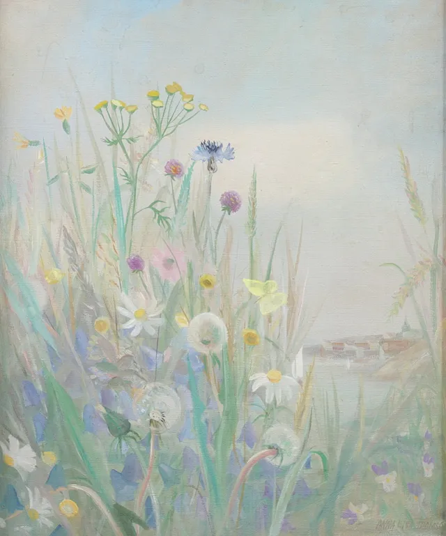 ANNA LISA THOMSON. Blommotiv, olja på duk, signerad.