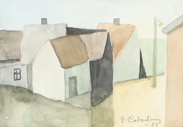 ERIC CEDERBERG. Hus, akvarell, signerad E. Cederberg.