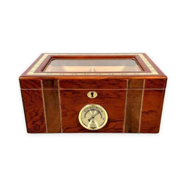 HUMIDOR, med hygrometer, Cederträ fanerat med rosenträ, Mässing, 1900-tal.