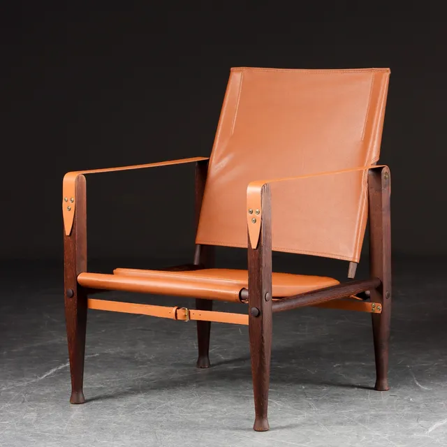 Kaare Klint. Safari chair upholstered in cognac colored aniline leather