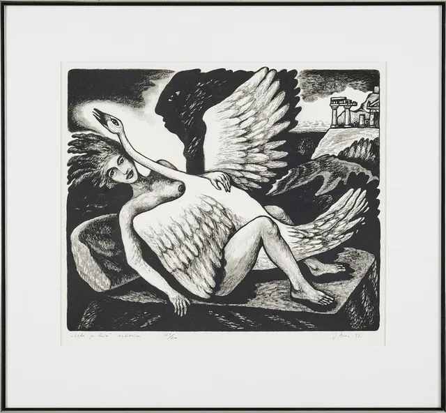 JÜRI ARRAK. "Leda ja luik", serigrafi, signerad, -93.