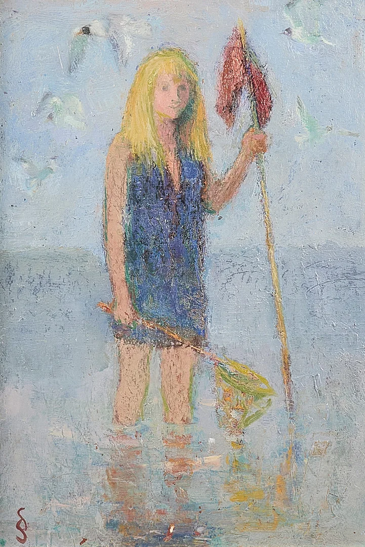 STIG SÖDERSTEN. Oljemålning, monogramsignerad, flicka med håv., pannå. — Paintings — Metropol Auktioner