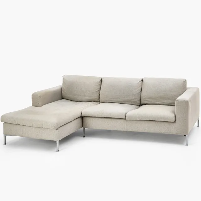 PIERO LISSONI. Soffa, "Box", Living Divani, Italien, inköpt på Asplund Store, 3-sits med divan, grå klädsel med kromade ben.