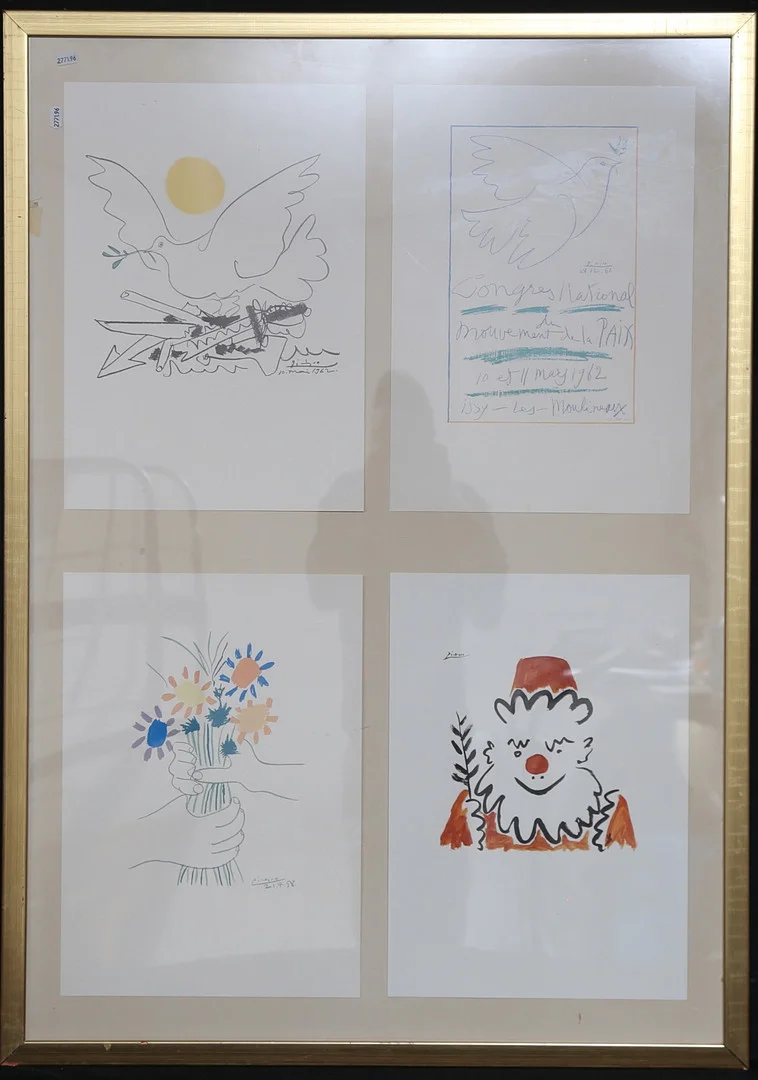 PABLO PICASSO. EFTER. Offsettryck, 4 st, ''Fred", Barikaden, 1982. — Engravings & Prints — Gomér & Andersson Linköping