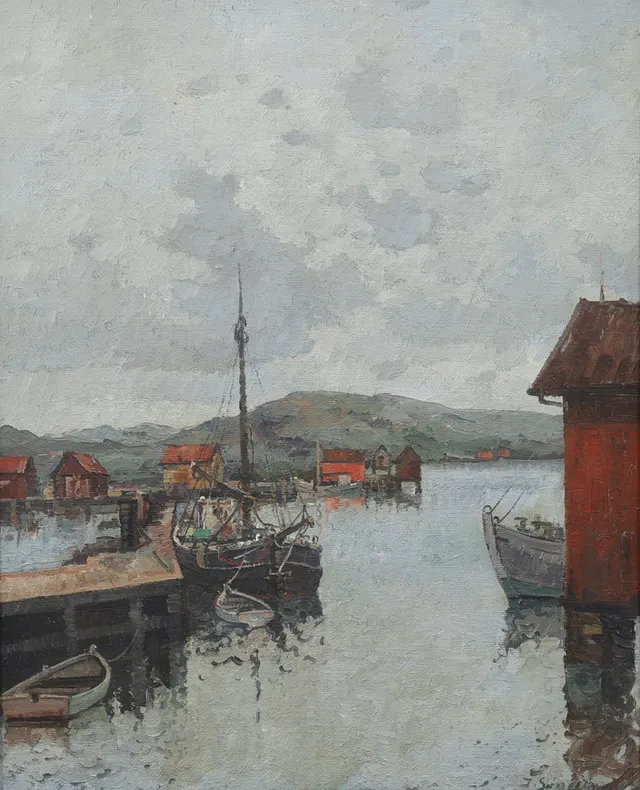 JENS SINDING CHRISTENSEN. Olja på duk, "Malmösund", signerad.