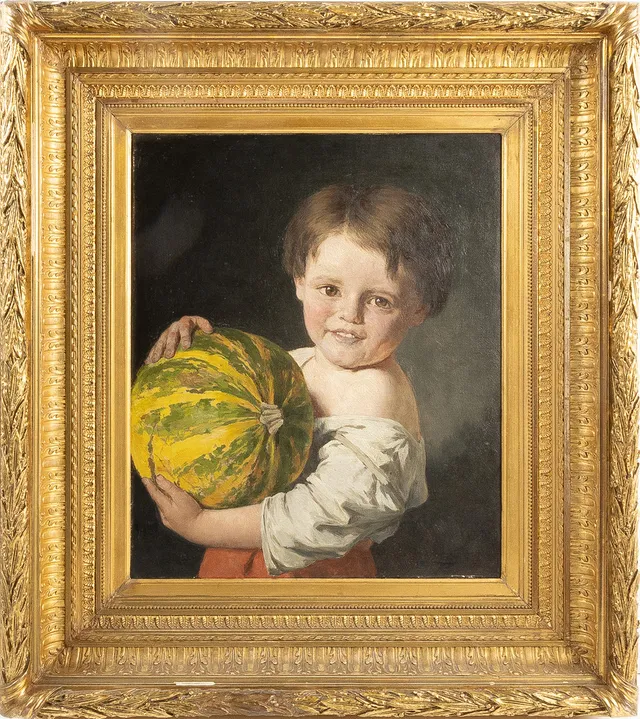 AUGUST JERNBERG. Pojke med melon, signerad.