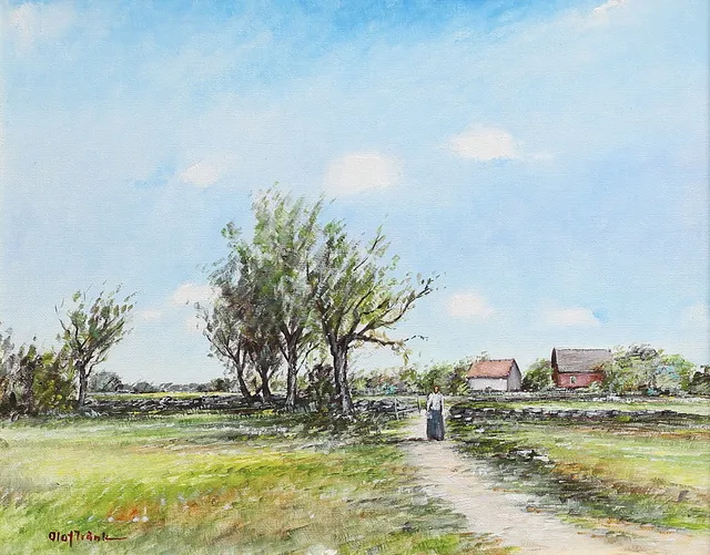 OLOF TRÄNK. "Väg över fält Löt, Öland". Olja på duk, signerad.