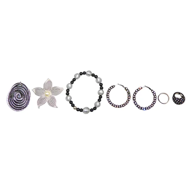 KONVOLUT AUS MODESCHMUCK, SARAH COVENTRY BROSCHE UND EDELSTAHLRING, 6-TEILIG.