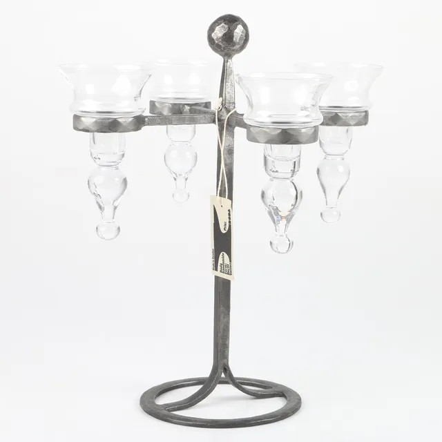 BERTIL VALLIEN. Kandelaber, glas/smide, Boda.