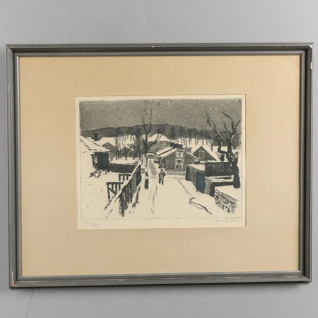 SVEN OLOF ROSÉN. ETSNING, "Vinterby", signerad och daterad -52. — Engravings & Prints — Örebro Stadsauktioner