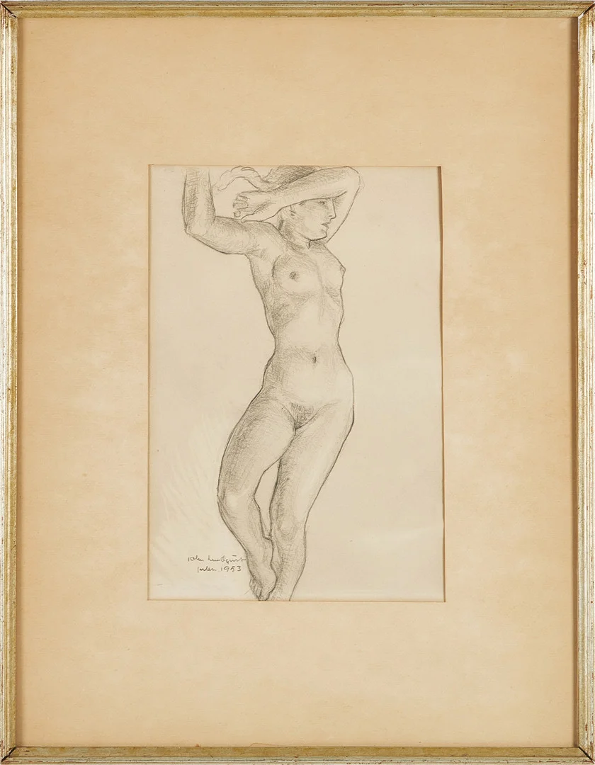 JOHN LUNDQVIST. Modellstudie, blyerts på papper, signerad och daterad 1953. — Drawings — Stockholms Auktionsverk Magasin 5
