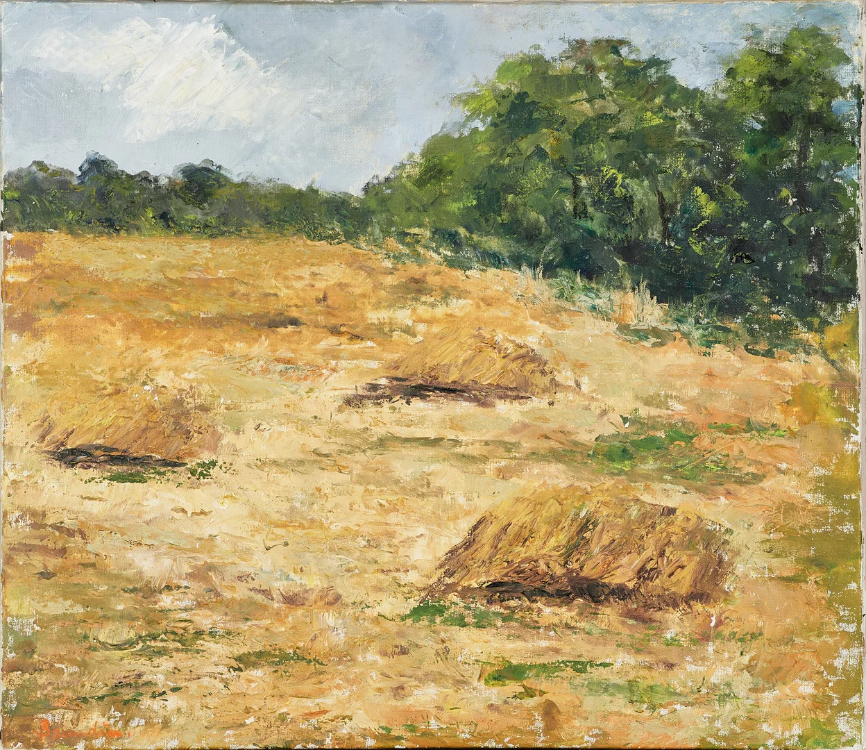 HANNA BRUNDIN (Malmö 1914-2000 Malmö), Höstackar, signerad Brundin, olja på duk. — Paintings — Crafoord Auktioner Stockholm