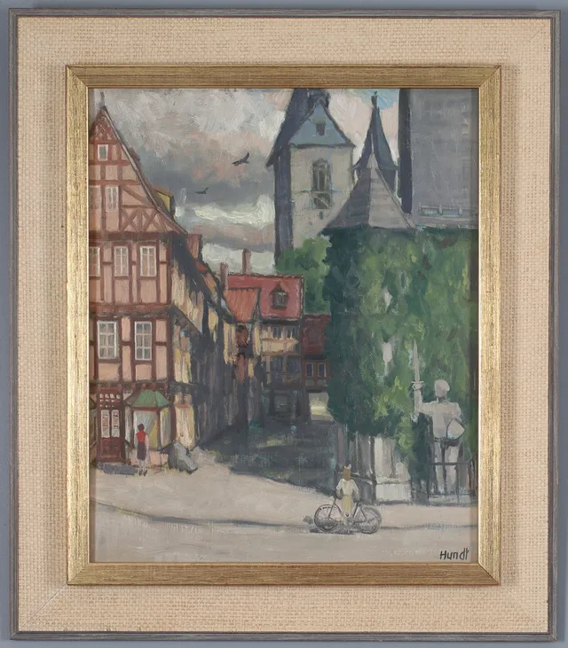 FRIEDRICH WILHELM HUNDT. Stadsvy, olja på pannå, signerad.