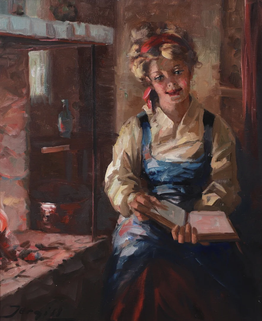 TORALF JERGILL. Läsande kvinna. Olja på duk, signerad. — Paintings — Växjö Auktionskammare