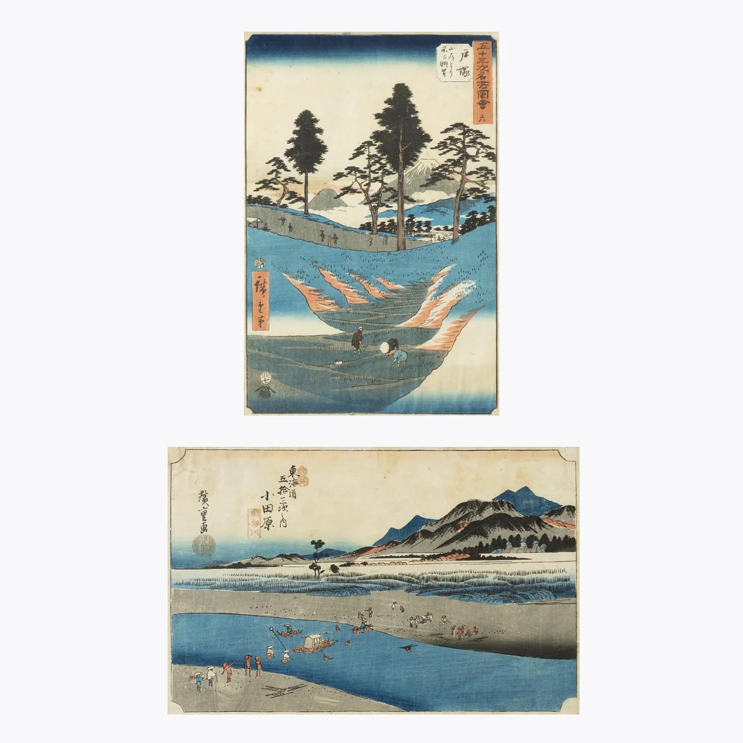 Ando Utagawa Hiroshige, Två träsnitt, efter. — Asiatisk keramik & konsthantverk/Övrigt — Bukowskis