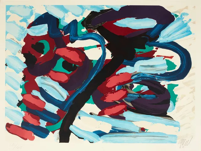 KAREL APPEL. Komposition, signerad Appel, färglitografi.