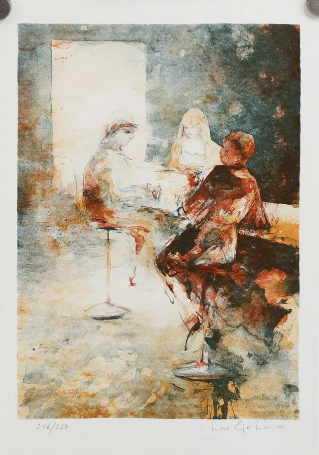 LARS EJE LARSSON. Figurscen, färglitografi, signerad och numrerad 246/250.