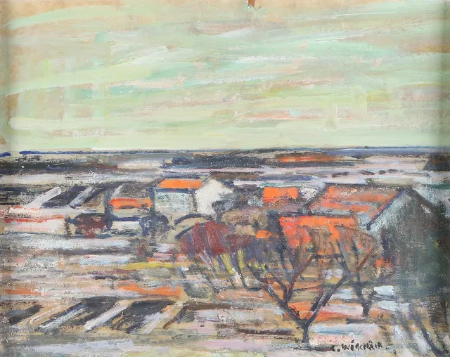 GUSTEN WIDERBÄCK. Oljemålning på pannå. Landskap. Signerad.