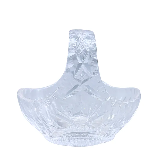 KLEINER KRISTALLGLAS-KORB MIT SCHLIFFDEKOR.