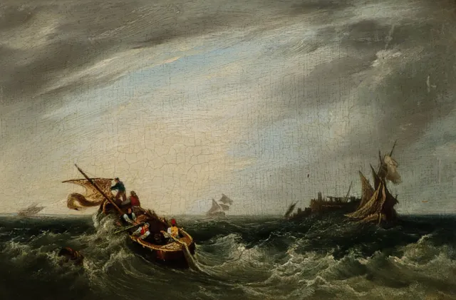G. Clarkson Stanfield, attributed to. Seascape with ships in rough seas