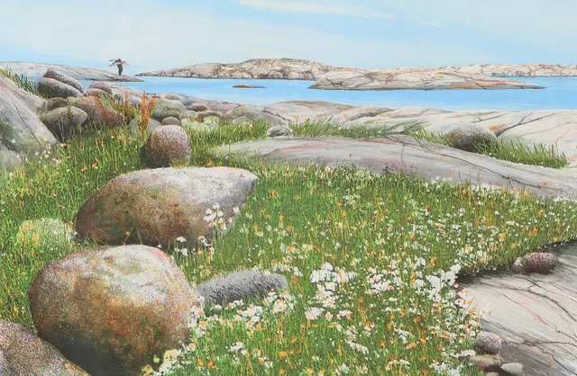 GÖRAN HAHNE. Skärgårdsmotiv, färglitografi, signerad.