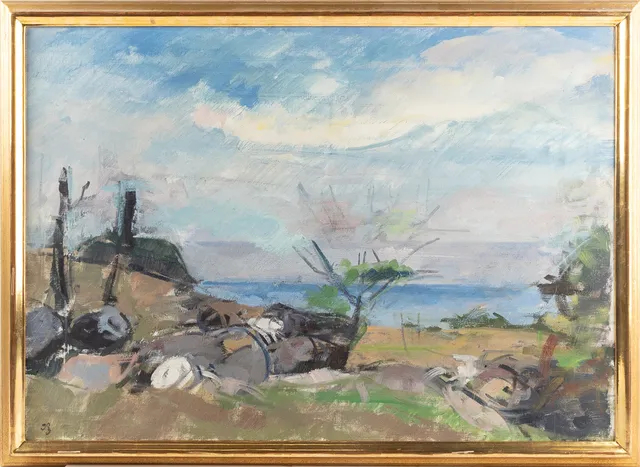 HUGO ZUHR. Kustlandskap, olja på pannå.