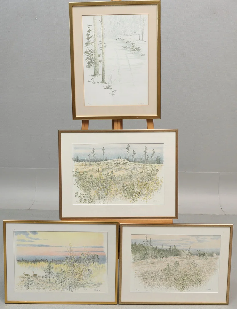 LENNART FRISK. Färglitografier, 4 st, djur/naturmotiv, signerade. — Engravings & Prints — Ekenbergs Auktioner