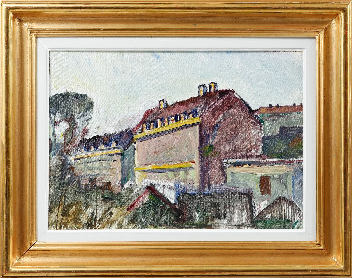 ALF LINDBERG. ”Sommarkväll i Göteborg”. Olja på duk, signerad. — Paintings — Göteborgs Auktionsverk