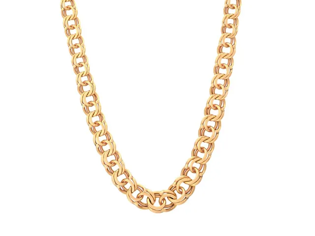 COLLIER, 18K guld, bismarcklänk, doserad 4,5-7,5 mm, Clareus Guldsmeds Ab, längd 42 cm, vikt 21,5 g.