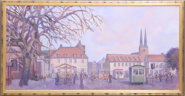 MATS ARONSSON. "På torget", olja på duk, signerad, daterad 91.