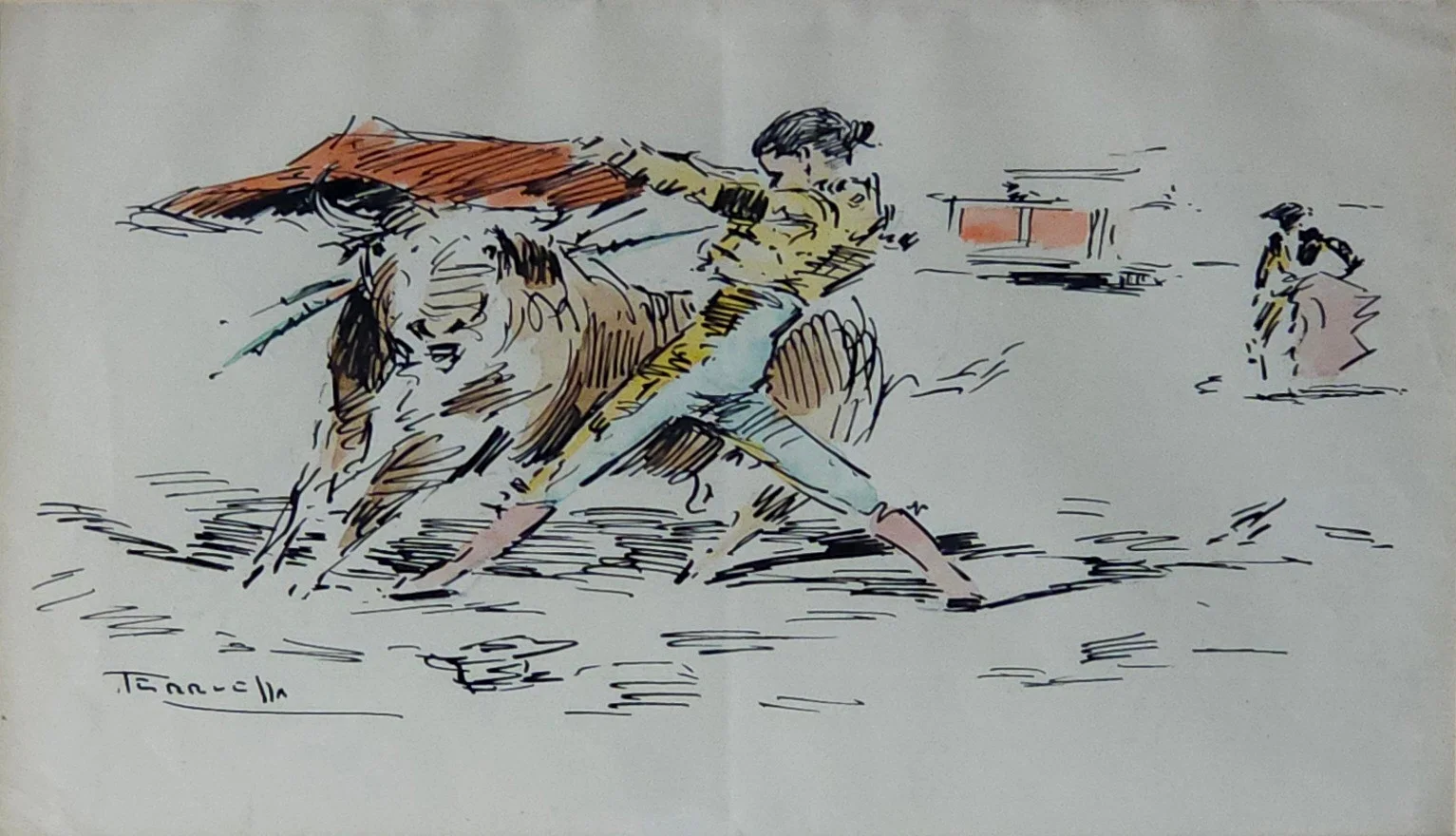 JOAQUIM TERRUELLA MATILLA. Pase taurino, tinta y acuarela sobre papel. — Drawings — Arce Auctions