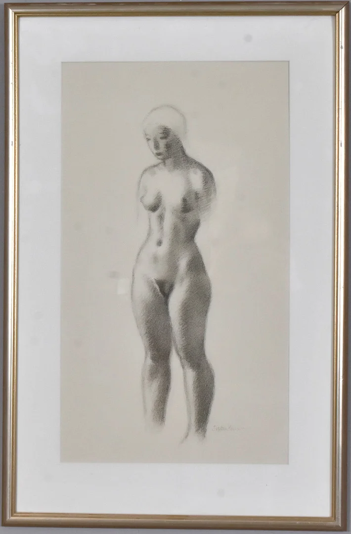 AAGE SIKKER HANSEN. litografi, stående akt. — Engravings & Prints — Halmstads Auktionskammare