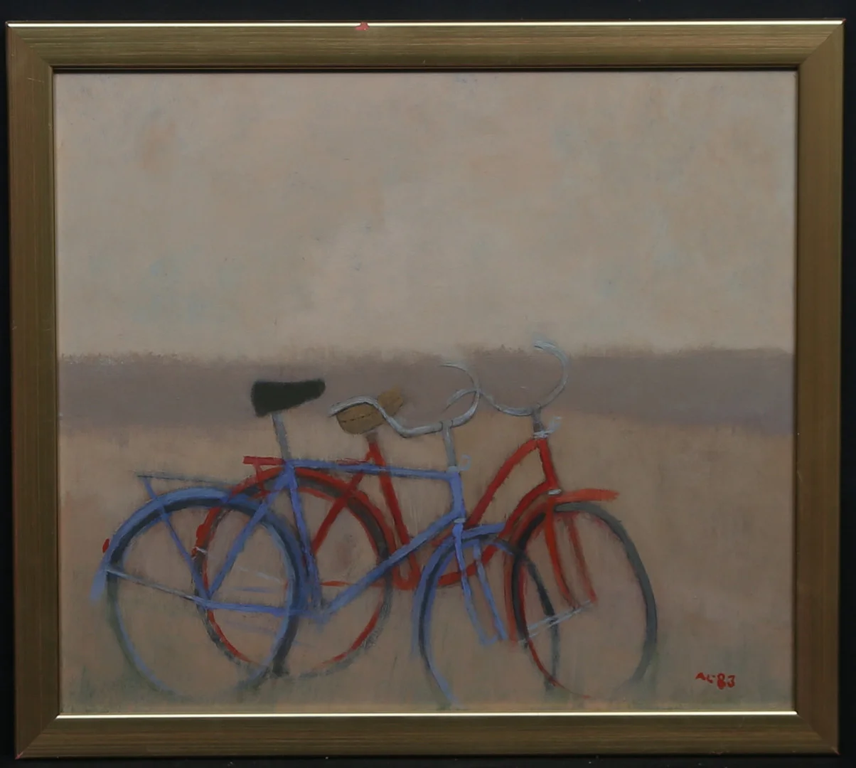 ANDERS LINDGREN. "Cyklar". Blandteknik, monogramsignerad och daterad -83. — Paintings — Gomér & Andersson Linköping