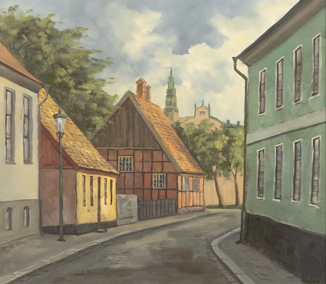 KARL-ERIK LUNDBERG "LEDDE". Olja på pannå, Lundamotiv, monogramsignerad E.L.