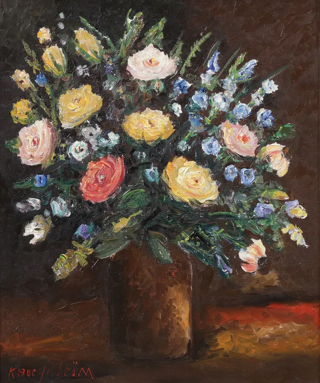 KARIN BORGSTRÖM. Blomsterstilleben, olja på duk, signerad.