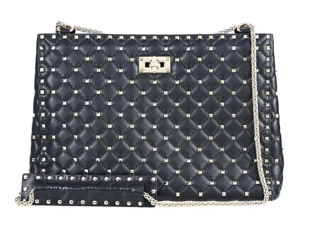 VALENTINO, VÄSKA, Rockstud Tote Bag, svart läder, guldfärgade nitar, 32,5x23x13 cm, dustbag. Excellent Condition.