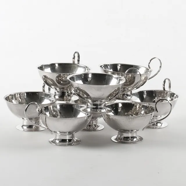PUNSCHMUGGAR, 8 st, silver, GAB, 1970-tal. Vikt 234 gram.