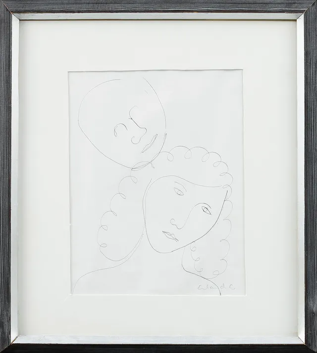 ERLAND CULLBERG. Komposition med figurer. Blyertsteckning på papper, signerad.