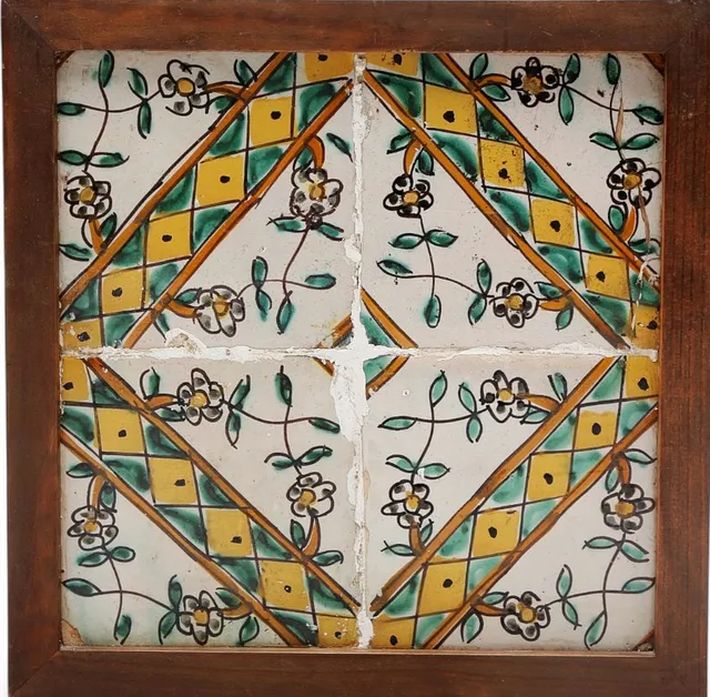 Panel with four Catalan “de mostra” tiles, 19th Century.