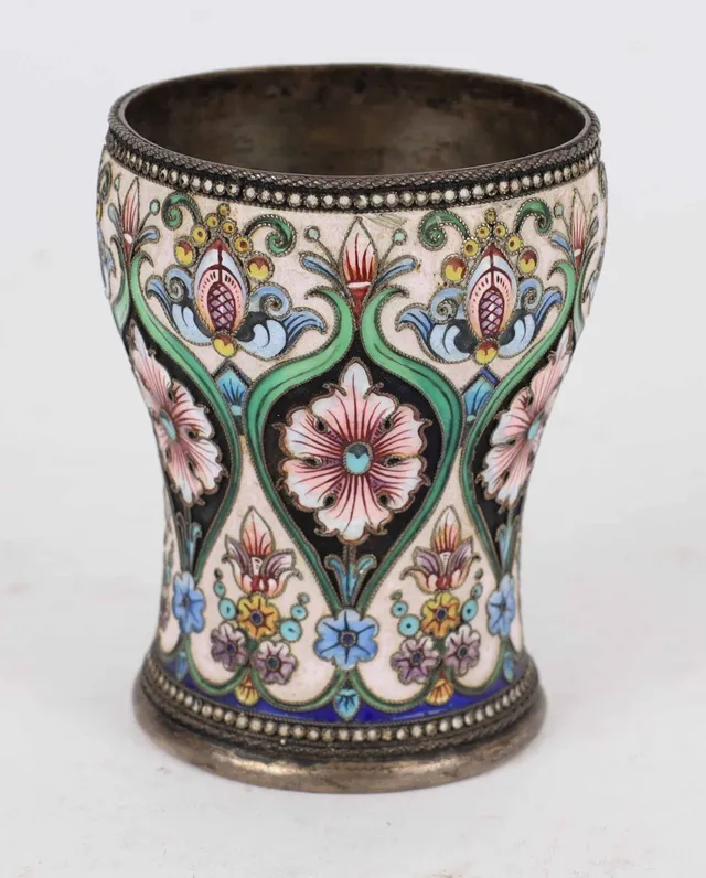 Russian goblet of partially gilt silver with enamel work. 19/20 Year