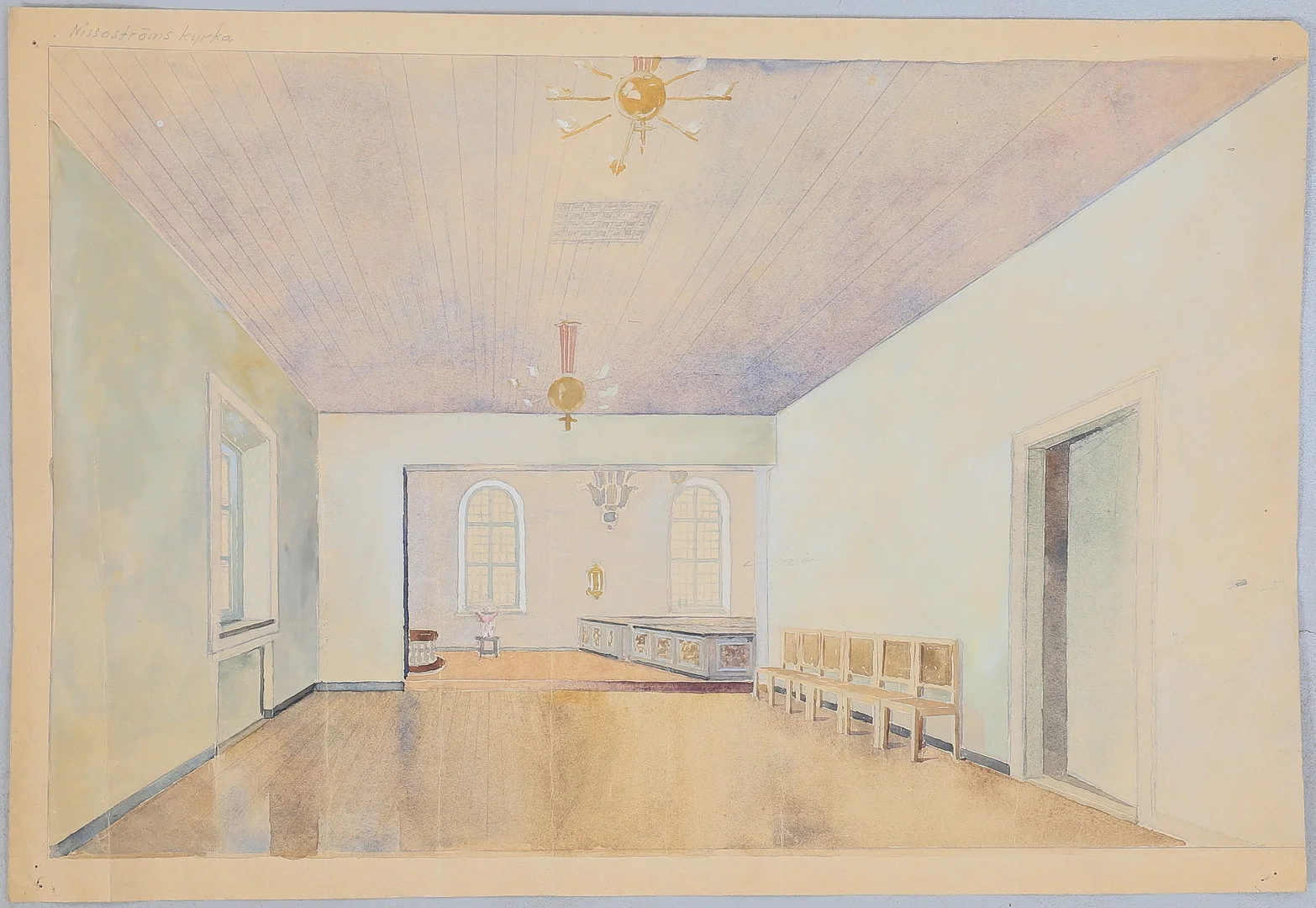 GUNNAR TORHAMN. Akvarell, Interiörmålning, osignerad. — Paintings — Gomér & Andersson Nyköping