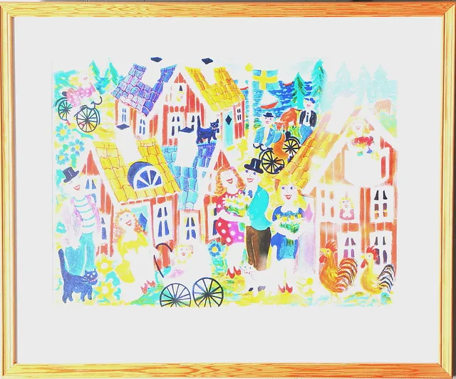 GUNILLA MANN. "Fästefolk", färglitografi, nr 223/360, signerad.