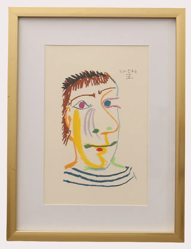 PABLO PICASSO. Efter, färglitografi , märkt 20.5.64 IX ur "LE GOUT DU BONHEUR" , Schünemann år 1970. Nr 403.