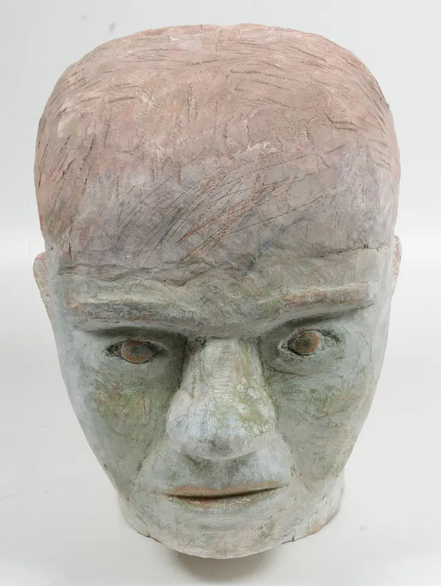 BO SÄLLSTRÖM. Skulptur, trä, huvud, man, stor.