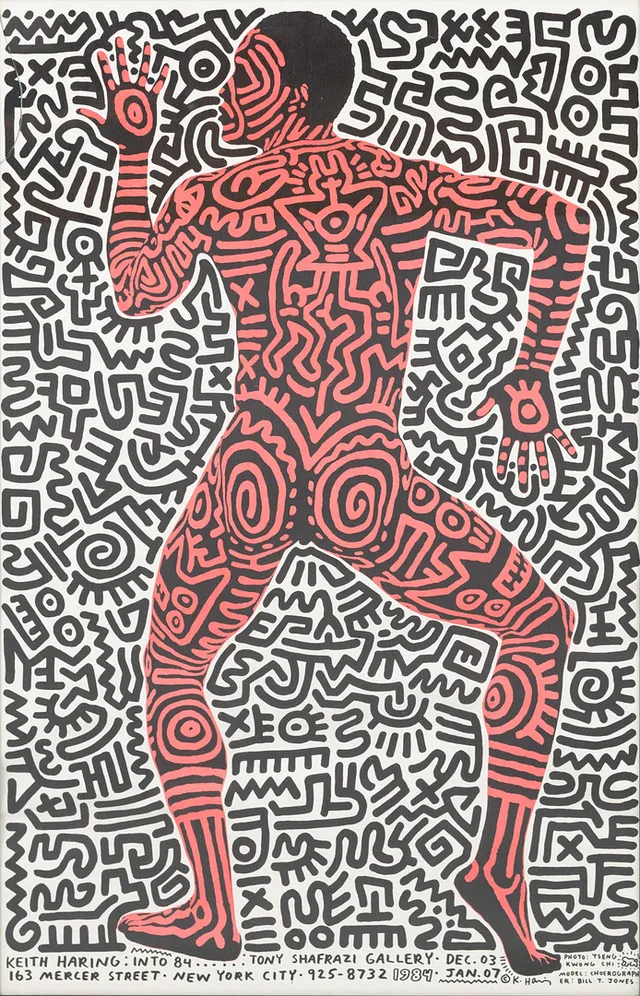 KEITH HARING. efter, "Into 84" poster, Tony Shafrazi gallery, 1984.